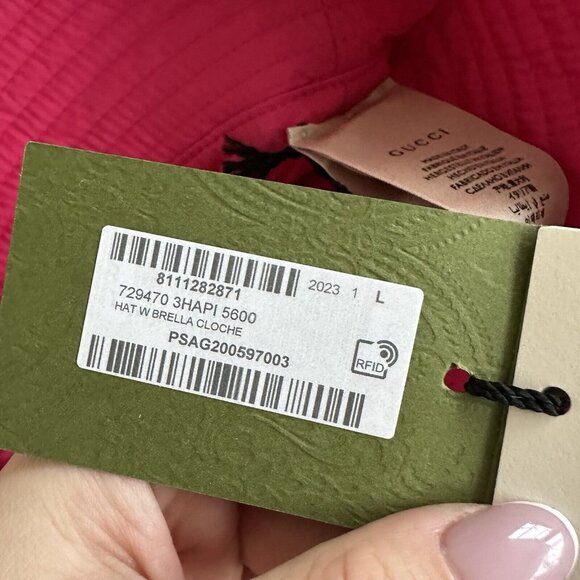 NWT GUCCI NYLON BUCKET PINK HAT GG logo Gold Size L - Picture 5 of 6